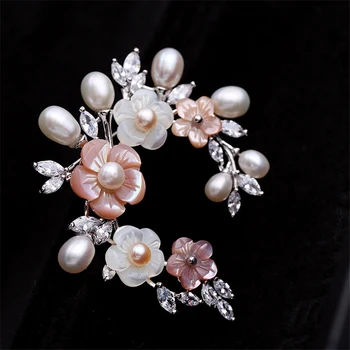 2020 Naujas Elegantiškas, Natūralus Pearl Shell Sagė Pin Prabanga Cirkonis Filialas Gėlių Sages Moterims Reikmenys, Papuošalai, Broches Mujer