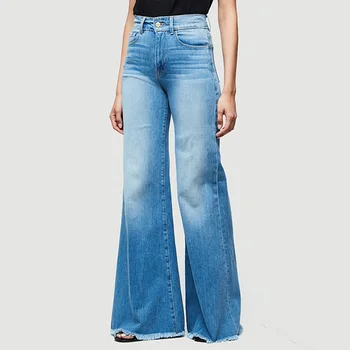 2020 Naujas Moterų Aukšto Juosmens retro išblėso džinsai laisvi didelio dydžio plati koja kelnės užsiliepsnojo kelnes S-5XL dydis aukšto juosmens džinsai