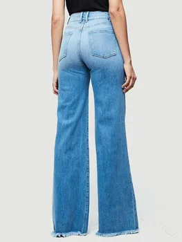 2020 Naujas Moterų Aukšto Juosmens retro išblėso džinsai laisvi didelio dydžio plati koja kelnės užsiliepsnojo kelnes S-5XL dydis aukšto juosmens džinsai