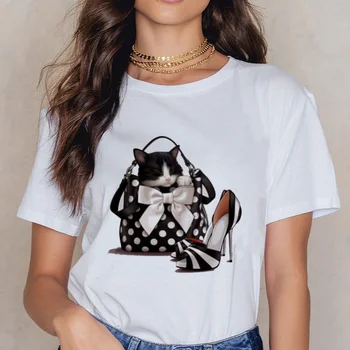 2020 Naujas Moterų harajuku kawaii Katė Spausdinti Marškinėlius ropa mujer T-shirts Tees Mielas gyvūnų Grafinis Moterų T Marškinėliai atsitiktinis Streetwear