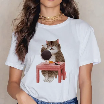 2020 Naujas Moterų harajuku kawaii Katė Spausdinti Marškinėlius ropa mujer T-shirts Tees Mielas gyvūnų Grafinis Moterų T Marškinėliai atsitiktinis Streetwear