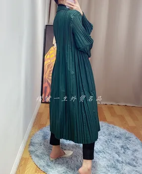 2020 naujas moterų rudenį ilgos tranšėjos paltai Miyak kartus Mados dvieiliai prarasti didelio dydžio plonas vidutinio ilgio vientisa spalva jac