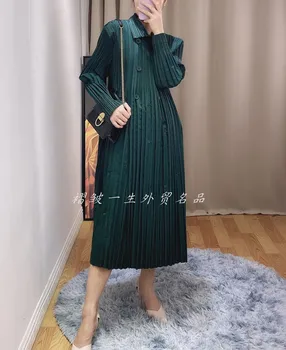 2020 naujas moterų rudenį ilgos tranšėjos paltai Miyak kartus Mados dvieiliai prarasti didelio dydžio plonas vidutinio ilgio vientisa spalva jac