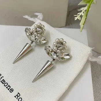 2020 naujas paprastas kniedės white crystal gėlių auskarai, perlų rankų darbo karoliukai