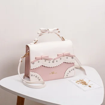 2020 naujas paprastas pink Lolita maišelį Japonijos įstrižainės Lolita kontrasto spalvų Bowknot mergina maišelį Cos Loli sweet PU krepšys