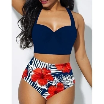 2020 Naujas Seksualus Plius Dydis Bikini Moterims Aukšto Juosmens maudymosi kostiumėlį Push Up Bikini Komplektas Plius Dydis maudymosi Kostiumėliai Moterų Maudymosi Kostiumas, Paplūdimio 5XL
