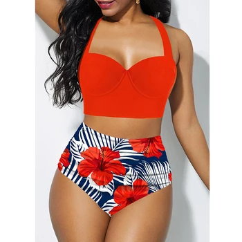 2020 Naujas Seksualus Plius Dydis Bikini Moterims Aukšto Juosmens maudymosi kostiumėlį Push Up Bikini Komplektas Plius Dydis maudymosi Kostiumėliai Moterų Maudymosi Kostiumas, Paplūdimio 5XL