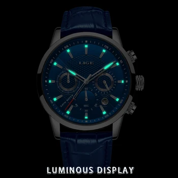 2020 Naujas Vyrai Laikrodžiai LIGE Top Brand Odos Chronografas atsparumas Vandeniui Sporto Automatinė Data Kvarciniai Laikrodžių Vyrams Relogio Masculino