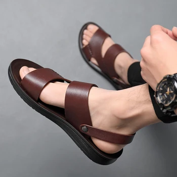 2020 Naujas Vyrų karvės odos Vasaros Sandalai Anti-Slip Kokybės Dviejų Nešioti Batai lengvas Laisvalaikio Vyras Paplūdimio sandalai