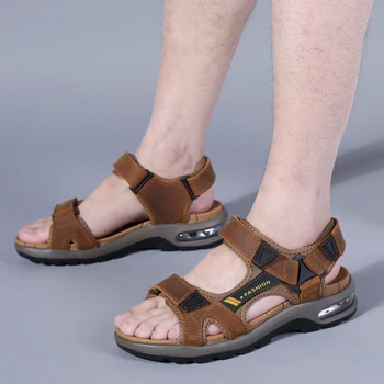 2020 naujas vyrų sanldas atsitiktinis natūralios odos vasarą batai vyrų kabliuko kilpa didelė dydis paplūdimio sandalai vyras butas lauko sandalai vyrams