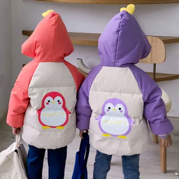 2020 Naujas Žiemos Vaikų Žemyn Striukė Berniukai&Mergaites korėjos Stiliaus Sutirštės Trumpas Viršutiniai drabužiai Mielas Pingvinas Animacinių filmų Drabužiai Vaikams