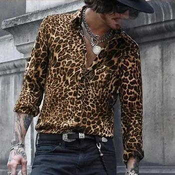 2020 Nauji vyriški Marškiniai, Leopardas Spausdinti Marškinėliai Atsitiktinis Poliesteris Mens Viršūnes Atostogų Mada Dizaineris ilgomis Rankovėmis Vyras Marškinėliai