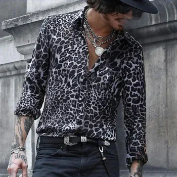 2020 Nauji vyriški Marškiniai, Leopardas Spausdinti Marškinėliai Atsitiktinis Poliesteris Mens Viršūnes Atostogų Mada Dizaineris ilgomis Rankovėmis Vyras Marškinėliai