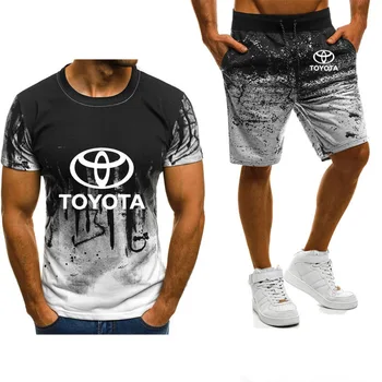 2020 NAUJI vyriški trumpomis rankovėmis Toyota Automobilių Logotipu Gradientas Aukštos Kokybės Medvilnės atsitiktinis Vyrai, T-Marškinėliai, Kelnės, Kostiumas 2vnt
