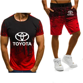 2020 NAUJI vyriški trumpomis rankovėmis Toyota Automobilių Logotipu Gradientas Aukštos Kokybės Medvilnės atsitiktinis Vyrai, T-Marškinėliai, Kelnės, Kostiumas 2vnt