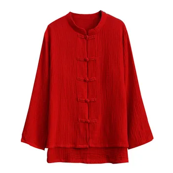 2020 Naują Atvykimo Rudenį moteriški Marškinėliai Kieto Atsitiktinis Palaidų Medvilnės Palaidinės Kinų Stiliaus ilgomis Rankovėmis Lady Viršūnes Plius Dydis M-7XL 8XL