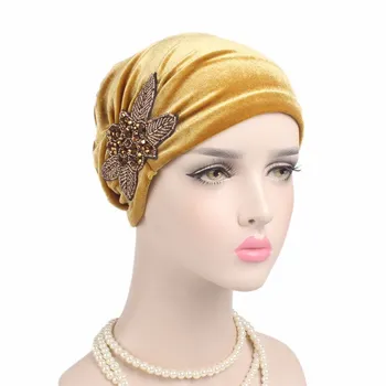 2020 Naujų papuošalų aksomo turbaną kepurės musulmonų kalnų krištolas hijab šalikas variklio dangčio moterų lankelis rait islamo wrap skarų