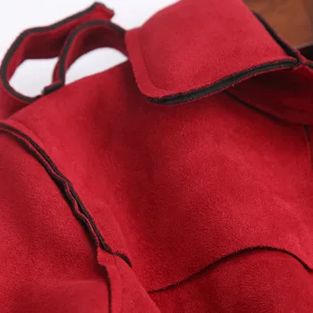 2020 Naujų Rudens Suede Tranšėjos Paltai Moterims Abrigo Mujer Ilgas Elegantiškas Outwear Moterų Paltas Slim Red Suede Cardigan Tranšėjos C3487