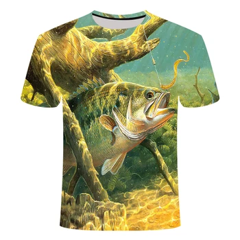 2020 Naujų Žvejybos T - shirt Stiliaus Laisvalaikio Skaitmeninis Žuvų 3D Spausdinimo T-shirt Vyrams ir Moterims T-shirt Vasaros Trumpas Rankovės O-kaklo