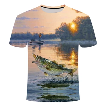 2020 Naujų Žvejybos T - shirt Stiliaus Laisvalaikio Skaitmeninis Žuvų 3D Spausdinimo T-shirt Vyrams ir Moterims T-shirt Vasaros Trumpas Rankovės O-kaklo