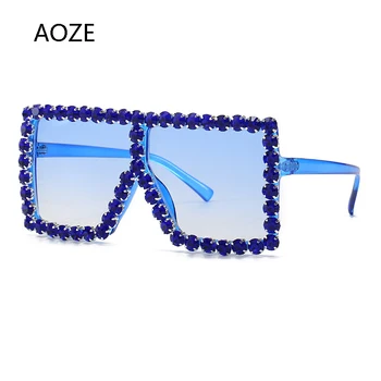 2020 Negabaritinių Kristalų Akiniai nuo saulės Moterims Aikštė akiniai nuo saulės Bling kalnų krištolas Saulės akiniai Moteris Prabangos Atspalvį UV400