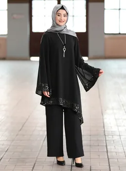 2020 Pleistras Dizaino Šifono Musulmonų Moterys Ilgai Viršūnes Islamo Rinkiniai Moterims Musulmonų Kelnes Maroko Kaftan Abaja Ramadanas Malda Drabužiai
