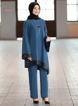 2020 Pleistras Dizaino Šifono Musulmonų Moterys Ilgai Viršūnes Islamo Rinkiniai Moterims Musulmonų Kelnes Maroko Kaftan Abaja Ramadanas Malda Drabužiai