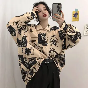 2020 streetwear Harajuku moteriški Drabužiai Palaidinės bf ilgai moteris marškinėliai mados prekinių ženklų pavasario rudens turn-žemyn apykaklės atsitiktinis Viršų