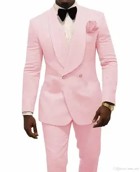 2020 Užsakymą Groomsmen Black Modelio Jaunikis Tuxedos Skara Atvartas Dvigubo Breasted Vyrų Kostiumai 2 Vnt Vestuves Geriausią Vyro