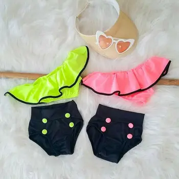 2020 Vaikas Mergina 2 vnt Pynimas Bikini nustatyti Vasaros Paplūdimys Atostogų Šalis maudymosi kostiumėlį Off Peties žalia raudona Paplūdimio Maudyklos TankinI 1-6Ti