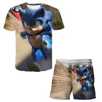 2020Sonic į hedgeho Vasarą karšto pardavimo vaikų Mados sportinis Kostiumas Vaikams Sonic Drabužiai, vaikiški marškinėliai + trumpas kelnes Drabužiai