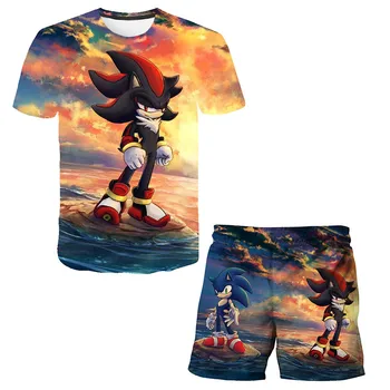 2020Sonic į hedgeho Vasarą karšto pardavimo vaikų Mados sportinis Kostiumas Vaikams Sonic Drabužiai, vaikiški marškinėliai + trumpas kelnes Drabužiai