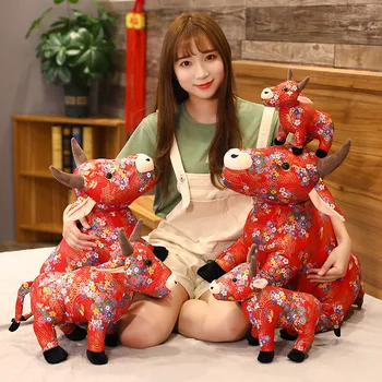 2021 Barška Metų Kawaii Kinija Suknelė Talismanas Karvė Pliušinis karvė Minkšti Žaislai Kinų naujieji Metai Šalis Dekoro Gif