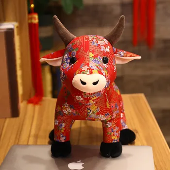 2021 Barška Metų Kawaii Kinija Suknelė Talismanas Karvė Pliušinis karvė Minkšti Žaislai Kinų naujieji Metai Šalis Dekoro Gif