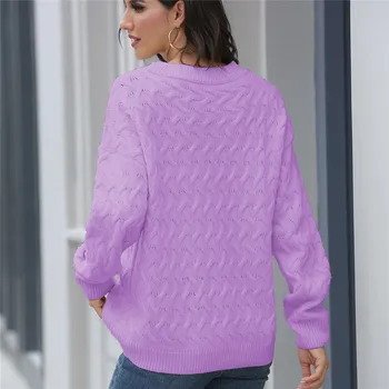 2021 Europos ir Amerikos moterų bangų modelį vientisos spalvos apvalios kaklo megztinis megztinis 1518
