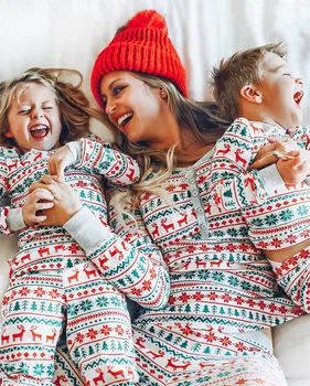2021 Kalėdų Šeimos Atitikimo Komplektus Pižama Nustatyti Suaugusių Vyrų, Moterų, Vaikas Sleepwear Naktiniai Drabužiai Elnias Spausdinti Plaids Šeimos Kalėdos Drabužiai