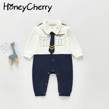 2021 m. pavasarį berniuko, romper karinio jūrų laivyno apykaklės netikrą dviejų dalių nuskaityti kostiumas berniuko drabužius kūdikiui berniukas megzti drabužiai