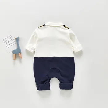 2021 m. pavasarį berniuko, romper karinio jūrų laivyno apykaklės netikrą dviejų dalių nuskaityti kostiumas berniuko drabužius kūdikiui berniukas megzti drabužiai