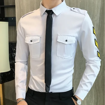 2021 m. Pavasarį Epaulette Siuvinėjimo Pilotas Marškinėliai Vienodas Vyrų Oro pajėgų Harajuku Atsitiktinis Vyrai ilgomis Rankovėmis Suknelė Marškinėliai Balti Marškiniai 5XL