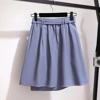 2021 m. pavasarį, rudenį plius dydžio mini sijonas moterims didelis atsitiktinis palaidų elastinga juosmens trumpais sijonais diržo mėlyna 3XL 4XL 5XL 6XL 7XL