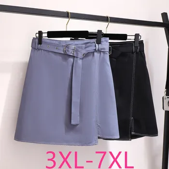2021 m. pavasarį, rudenį plius dydžio mini sijonas moterims didelis atsitiktinis palaidų elastinga juosmens trumpais sijonais diržo mėlyna 3XL 4XL 5XL 6XL 7XL