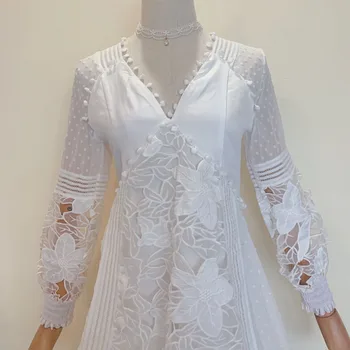 2021 m. pavasarį, rudenį Seksualus Tuščiaviduriai Iš Kratinys Nėrinių Balta Suknelė Žibintų Rankovės Saldus Paplūdimio vestidos femme skraiste kobieta sukienka