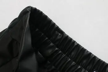 2021 Nauja Rudens Žiemos Moterys Aukšto Juosmens Juoda Faux Odos Kelnės Lady PU Prarasti Pieštuku Kelnės Elegantiškas Kišenėje Streetwear Mados