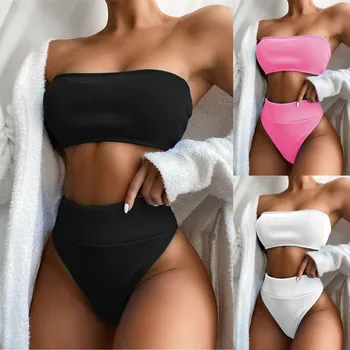 2021 Nauja Seksuali Bikini Moterims Bandeau Tvarstis Bikini Komplektas, Push-up Brazilijos maudymosi Kostiumėliai, Biquine Feminino maudymosi kostiumėlį Paplūdimio