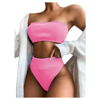 2021 Nauja Seksuali Bikini Moterims Bandeau Tvarstis Bikini Komplektas, Push-up Brazilijos maudymosi Kostiumėliai, Biquine Feminino maudymosi kostiumėlį Paplūdimio