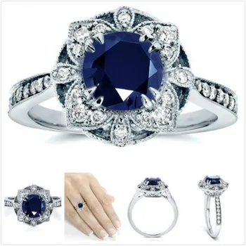 2021 naujas prabangus mėlynos spalvos Gėlės 925 sterlingas sidabro vestuvinis žiedas moterims 