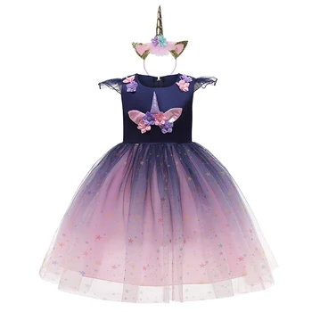 2021 Naujas Vienaragis Nėrinių Cosplay Princesė Suknelės Mergaitėms Kalėdų Kostiumas Šalis Suknelė Naujųjų Metų Vaikams Gimtadienio Proga