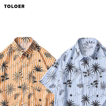 2021 Naujas Vyrų Vasaros Paplūdimio Marškinėliai Kokoso Medžio Spausdinimo Havajai Atostogų, Laisvalaikio Stiliaus Mens Marškinėliai Trumpomis Rankovėmis Gėlių Mygtukus Į Viršų