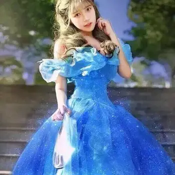 2021 Naują Filmą Scarlett Smėlio Princesė Dress Off Peties mėlynas Pelenės Kostiumas Suaugusių mergaičių Karšto Pardavimo