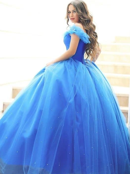 2021 Nuostabi Royal Blue Organza Kamuolys Suknelė 